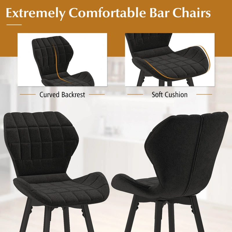 Set of 2 bar stools with backrest &amp; footrest Padded bar chairs Modern dining chair
