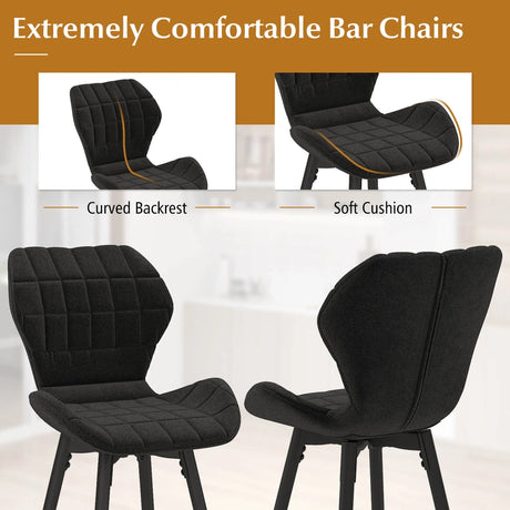 Set of 2 bar stools with backrest &amp; footrest Padded bar chairs Modern dining chair