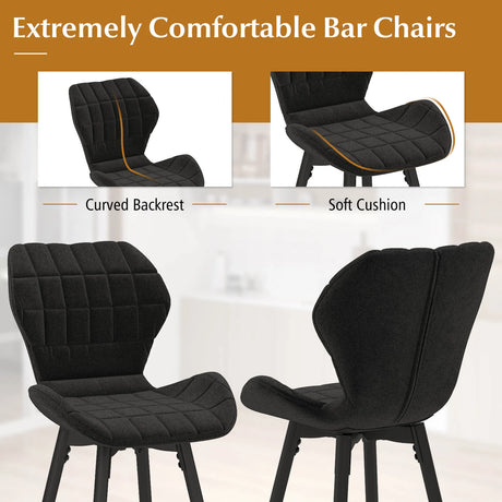 Set of 2 bar stools with backrest &amp; footrest Padded bar chairs Modern dining chair