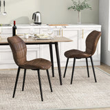 Dining Chairs Set of 2 with Padded Back, Metal Legs and Adjustable Foot Pads-Brown