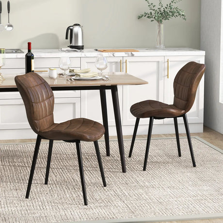 Dining Chairs Set of 2 with Padded Back, Metal Legs and Adjustable Foot Pads-Brown