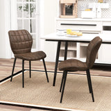 Dining Chairs Set of 2 with Padded Back, Metal Legs and Adjustable Foot Pads-Brown