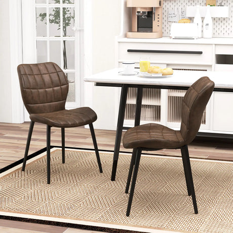 Dining Chairs Set of 2 with Padded Back, Metal Legs and Adjustable Foot Pads-Brown