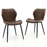 Dining Chairs Set of 2 with Padded Back, Metal Legs and Adjustable Foot Pads-Brown