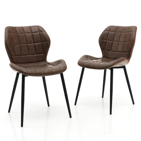 Dining Chairs Set of 2 with Padded Back, Metal Legs and Adjustable Foot Pads-Brown