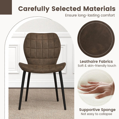 Dining Chairs Set of 2 with Padded Back, Metal Legs and Adjustable Foot Pads-Brown
