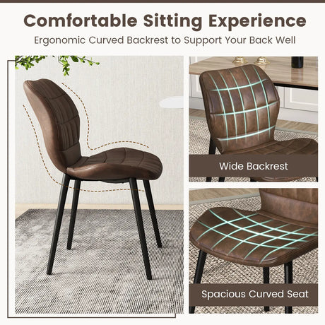 Dining Chairs Set of 2 with Padded Back, Metal Legs and Adjustable Foot Pads-Brown