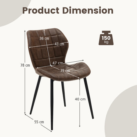 Dining Chairs Set of 2 with Padded Back, Metal Legs and Adjustable Foot Pads-Brown