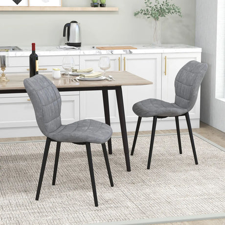 Dining Chairs Set of 2 with Padded Back, Metal Legs and Adjustable Foot Pads-Gray