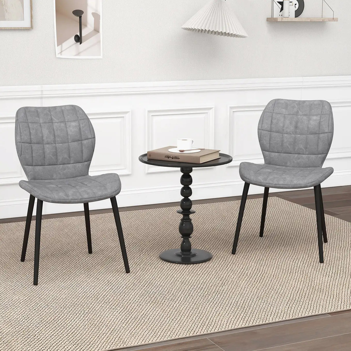 Dining Chairs Set of 2 with Padded Back, Metal Legs and Adjustable Foot Pads-Gray