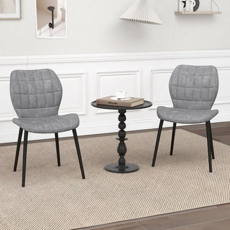 Dining Chairs Set of 2 with Padded Back, Metal Legs and Adjustable Foot Pads-Gray