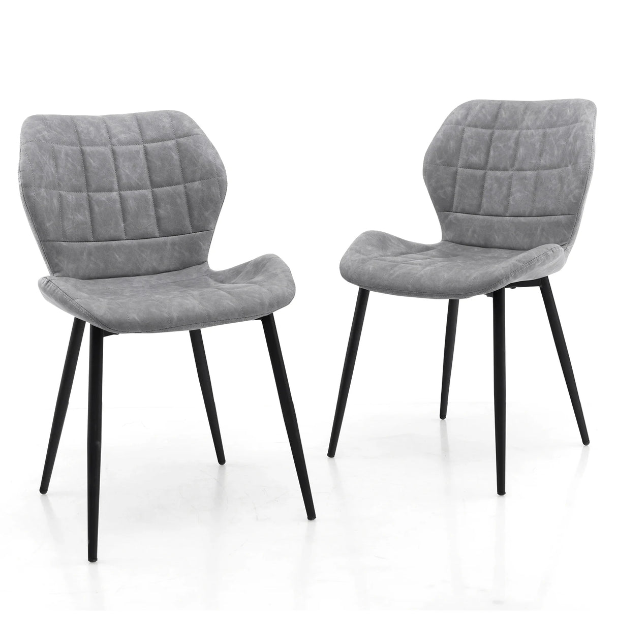 Dining Chairs Set of 2 with Padded Back, Metal Legs and Adjustable Foot Pads-Gray