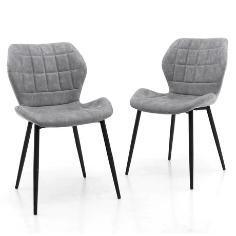 Dining Chairs Set of 2 with Padded Back, Metal Legs and Adjustable Foot Pads-Gray