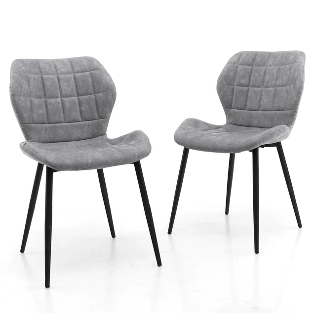 Dining Chairs Set of 2 with Padded Back, Metal Legs and Adjustable Foot Pads-Gray