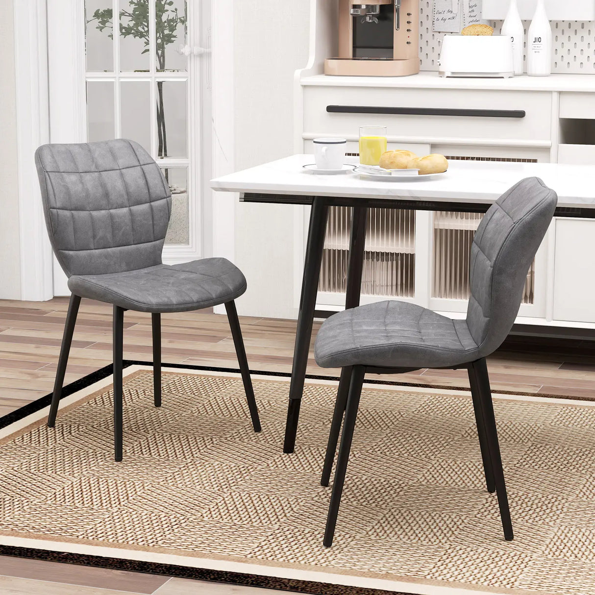 Dining Chairs Set of 2 with Padded Back, Metal Legs and Adjustable Foot Pads-Gray