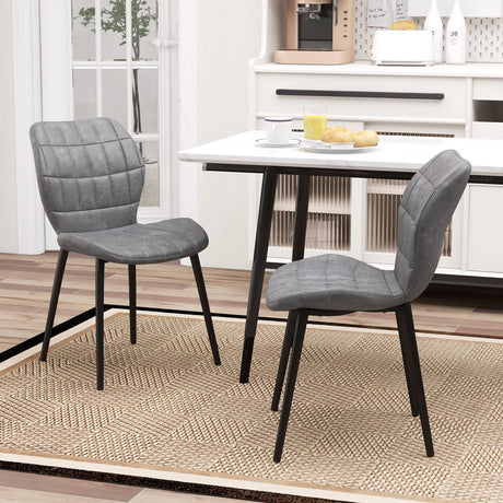 Dining Chairs Set of 2 with Padded Back, Metal Legs and Adjustable Foot Pads-Gray