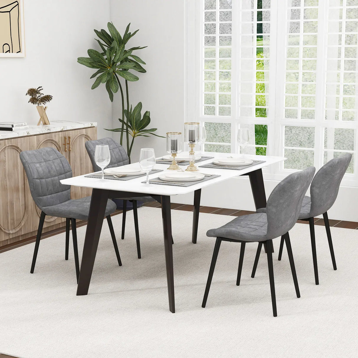 Dining Chairs Set of 2 with Padded Back, Metal Legs and Adjustable Foot Pads-Gray