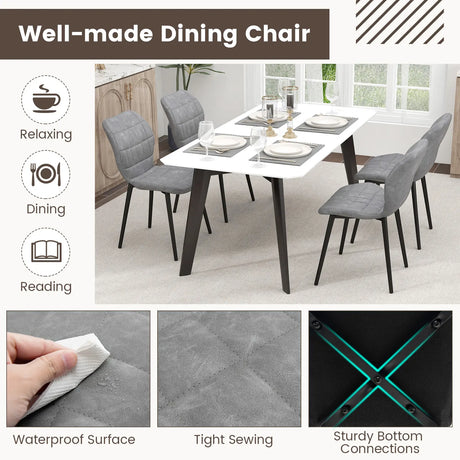 Dining Chairs Set of 2 with Padded Back, Metal Legs and Adjustable Foot Pads-Gray