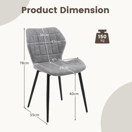 Dining Chairs Set of 2 with Padded Back, Metal Legs and Adjustable Foot Pads-Gray