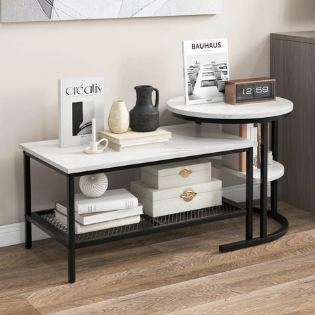 Set of 2 Nesting Coffee Table with Extra Storage Shelf for Living Room-Black