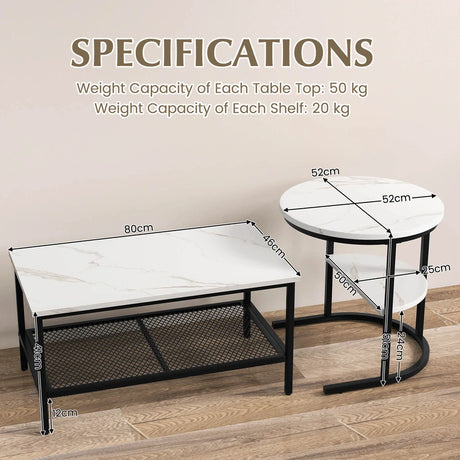 Set of 2 Nesting Coffee Table with Extra Storage Shelf for Living Room-Black