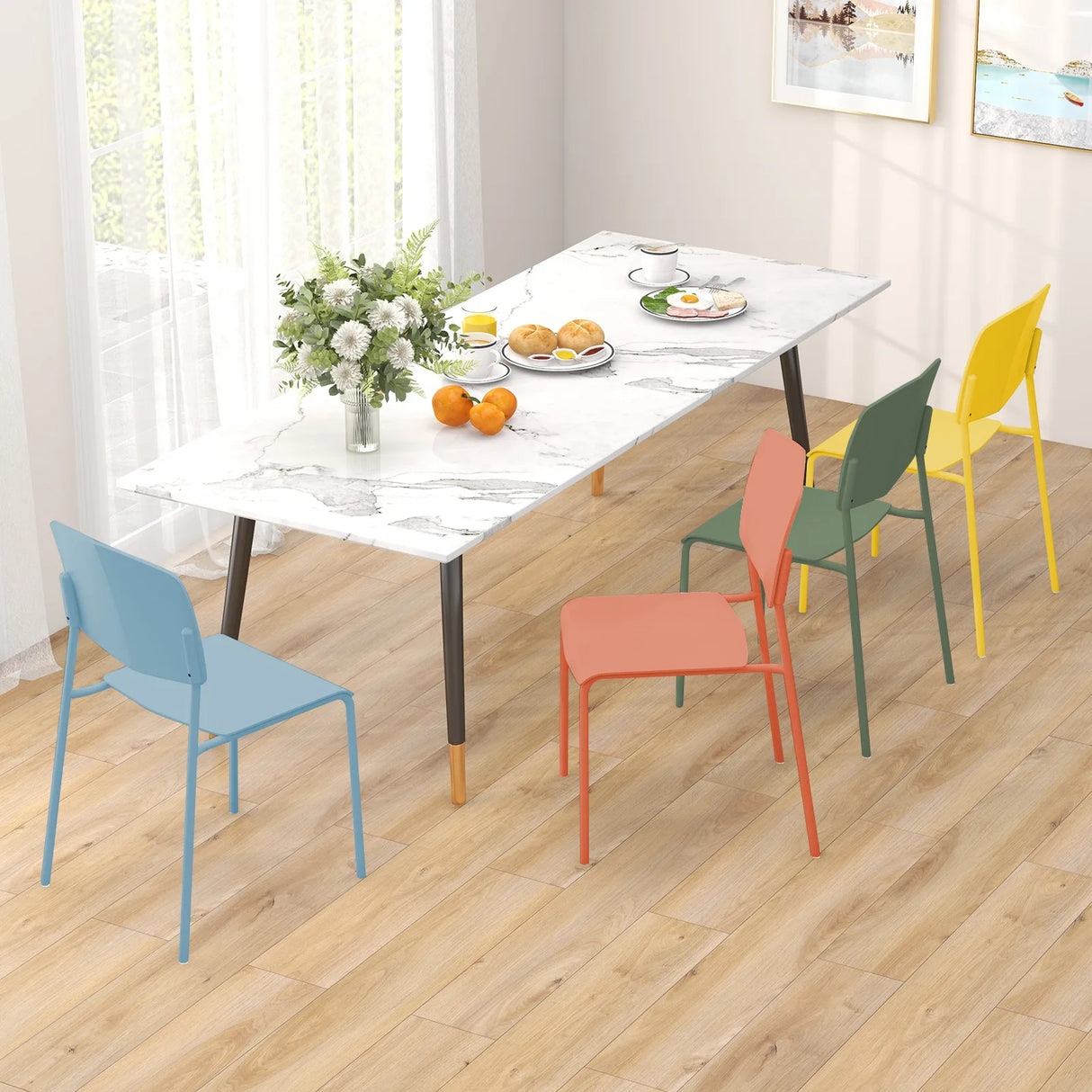 Set of 4 Dining Chair Stackable Armless Chairs with Backrest-Multicolor-4 Pack