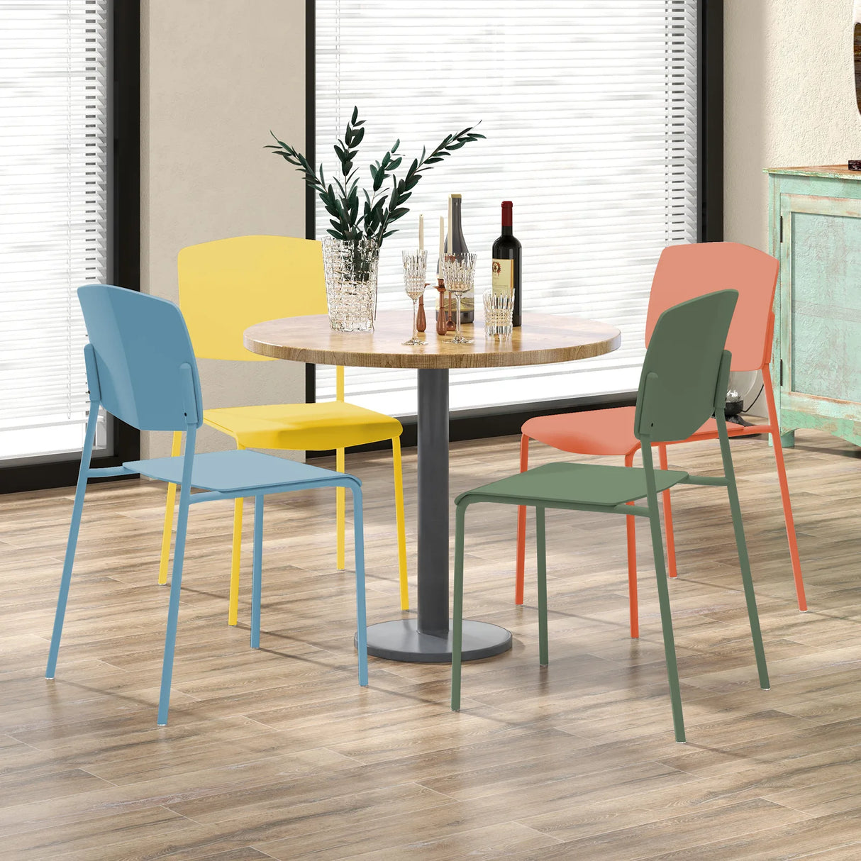 Set of 4 Dining Chair Stackable Armless Chairs with Backrest-Multicolor-4 Pack