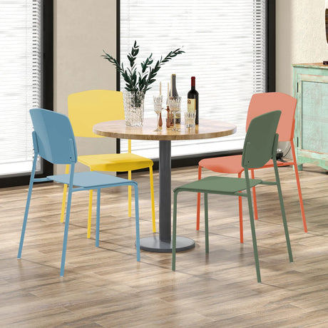 Set of 4 Dining Chair Stackable Armless Chairs with Backrest-Multicolor-4 Pack