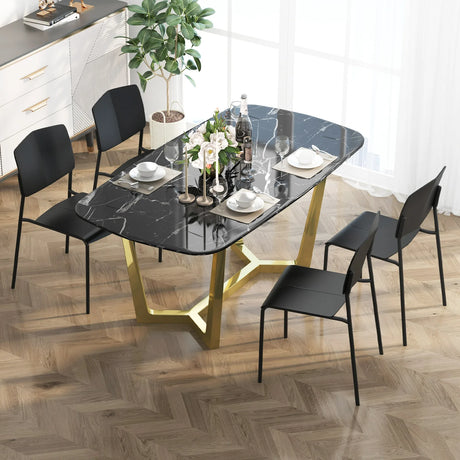 Set of 4 Dining Chair Stackable Armless Chairs with Backrest-Black-4 Pack