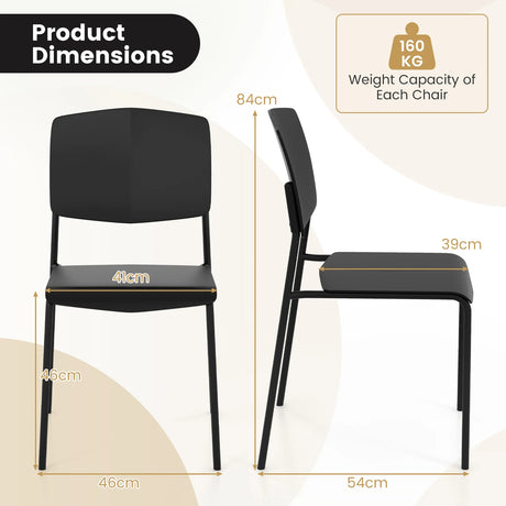 Set of 4 Dining Chair Stackable Armless Chairs with Backrest-Black-4 Pack