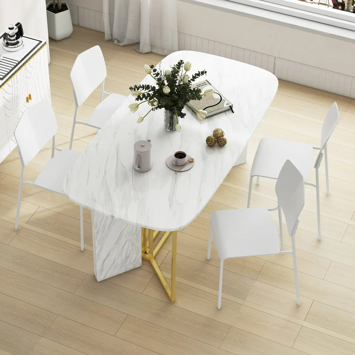 Set of 4 Dining Chair Stackable Armless Chairs with Backrest-White-4 Pack