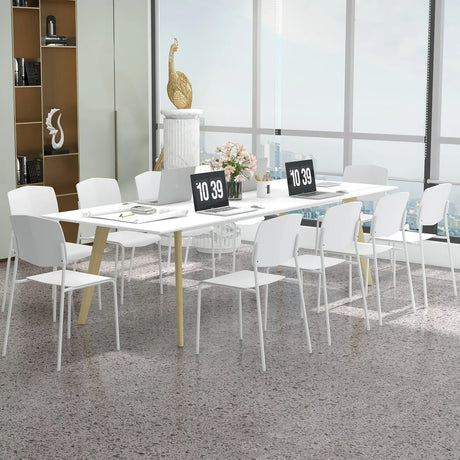 Set of 4 Dining Chair Stackable Armless Chairs with Backrest-White-4 Pack