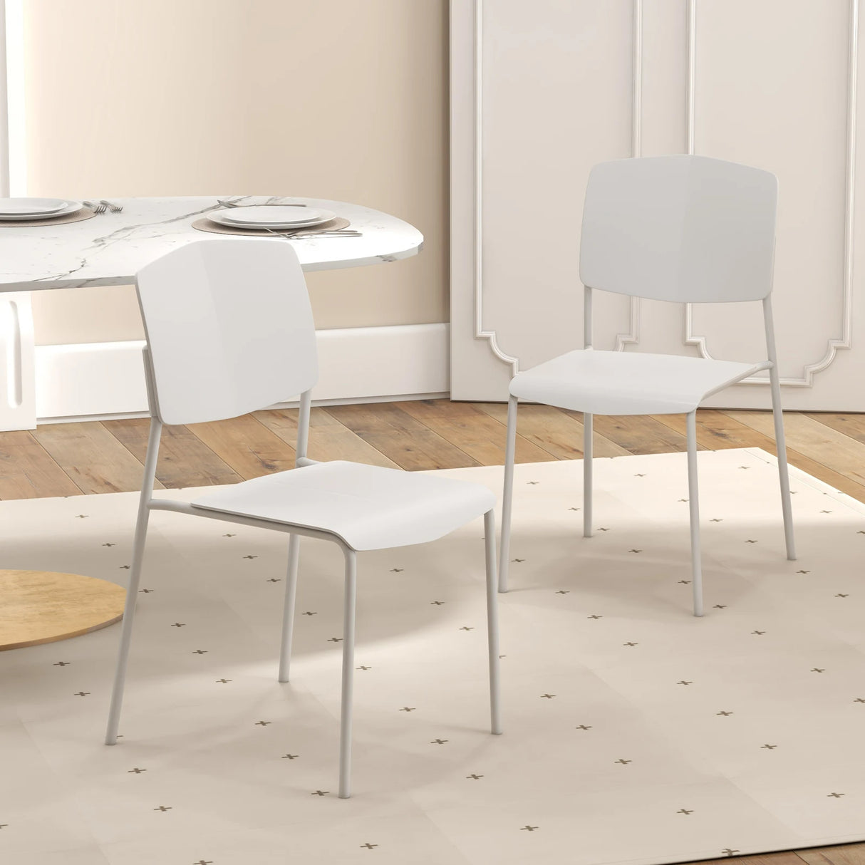 Set of 4 Dining Chair Stackable Armless Chairs with Backrest-White-4 Pack