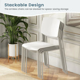 Set of 4 Dining Chair Stackable Armless Chairs with Backrest-White-4 Pack