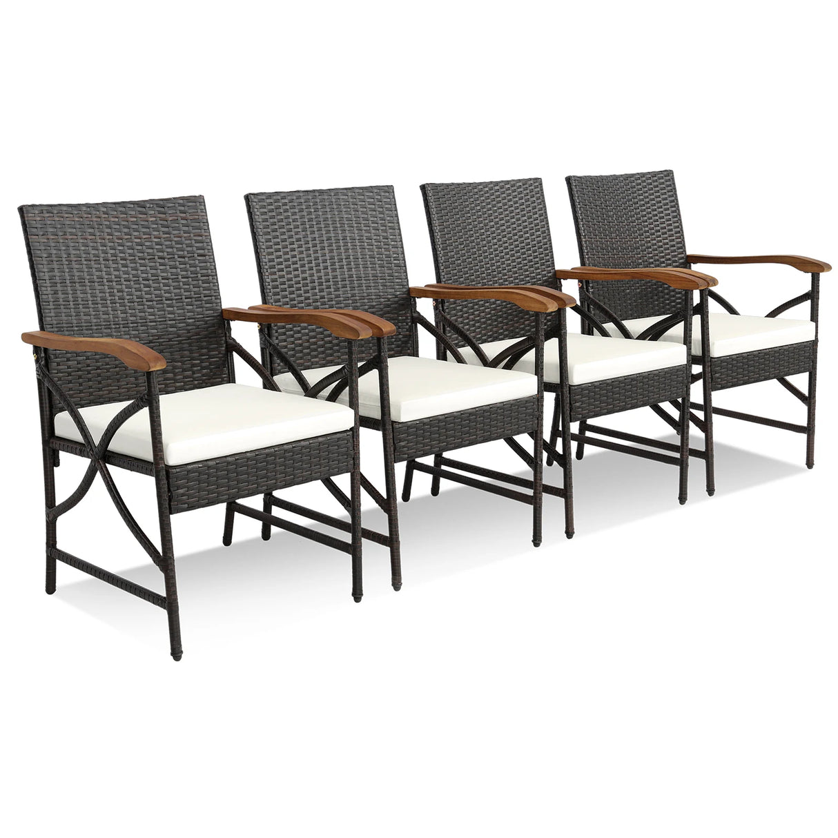 Set of 2/4 Patio Wicker Chairs with Soft Zippered Cushion-Set of 4