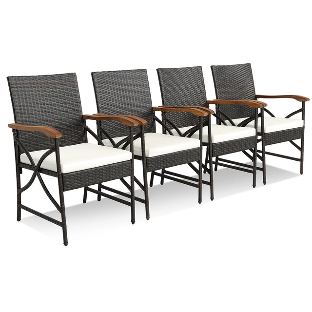 Set of 2/4 Patio Wicker Chairs with Soft Zippered Cushion-Set of 4