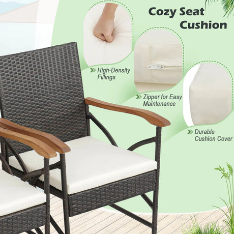 Set of 2/4 Patio Wicker Chairs with Soft Zippered Cushion-Set of 4