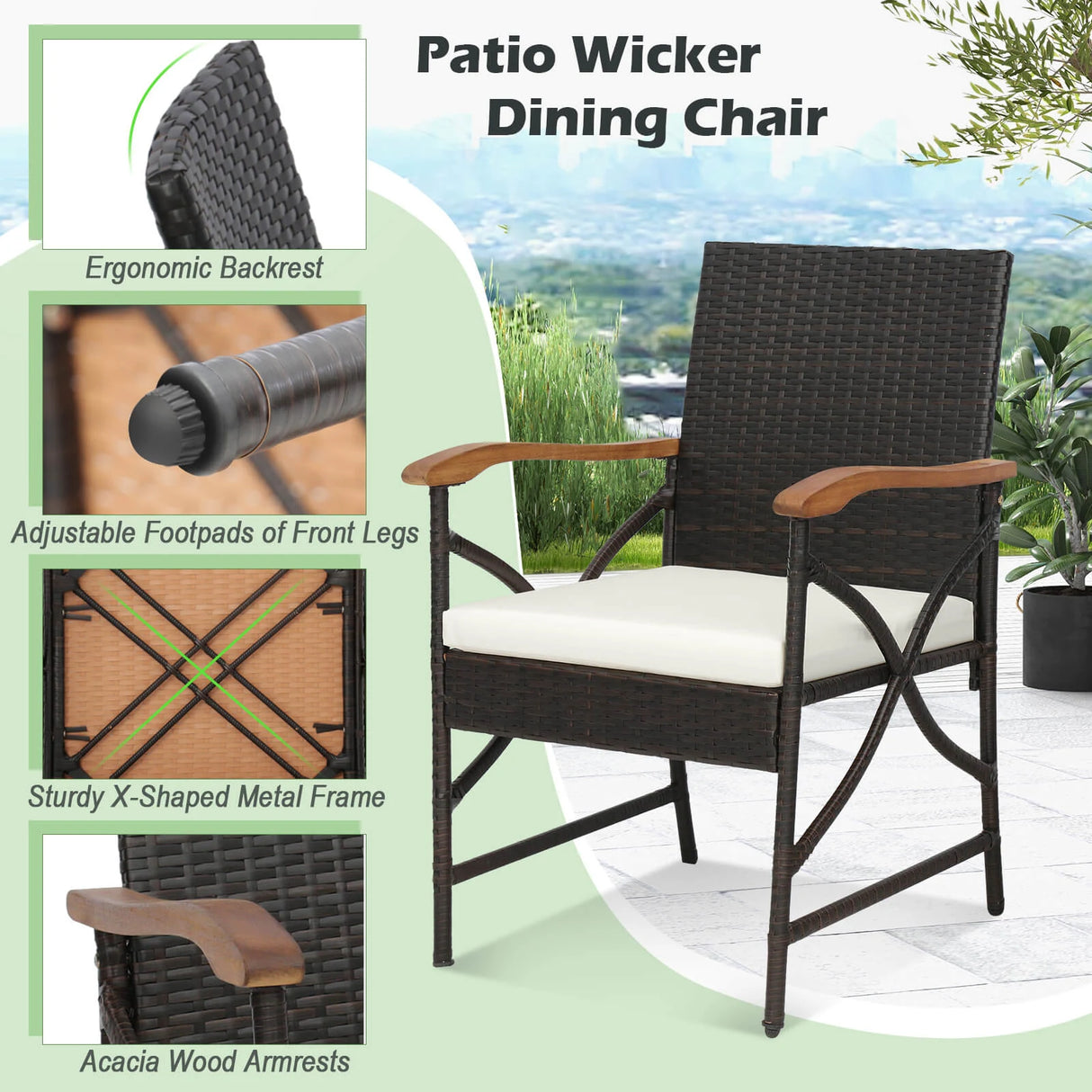 Set of 2/4 Patio Wicker Chairs with Soft Zippered Cushion-Set of 4