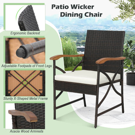 Set of 2/4 Patio Wicker Chairs with Soft Zippered Cushion-Set of 4