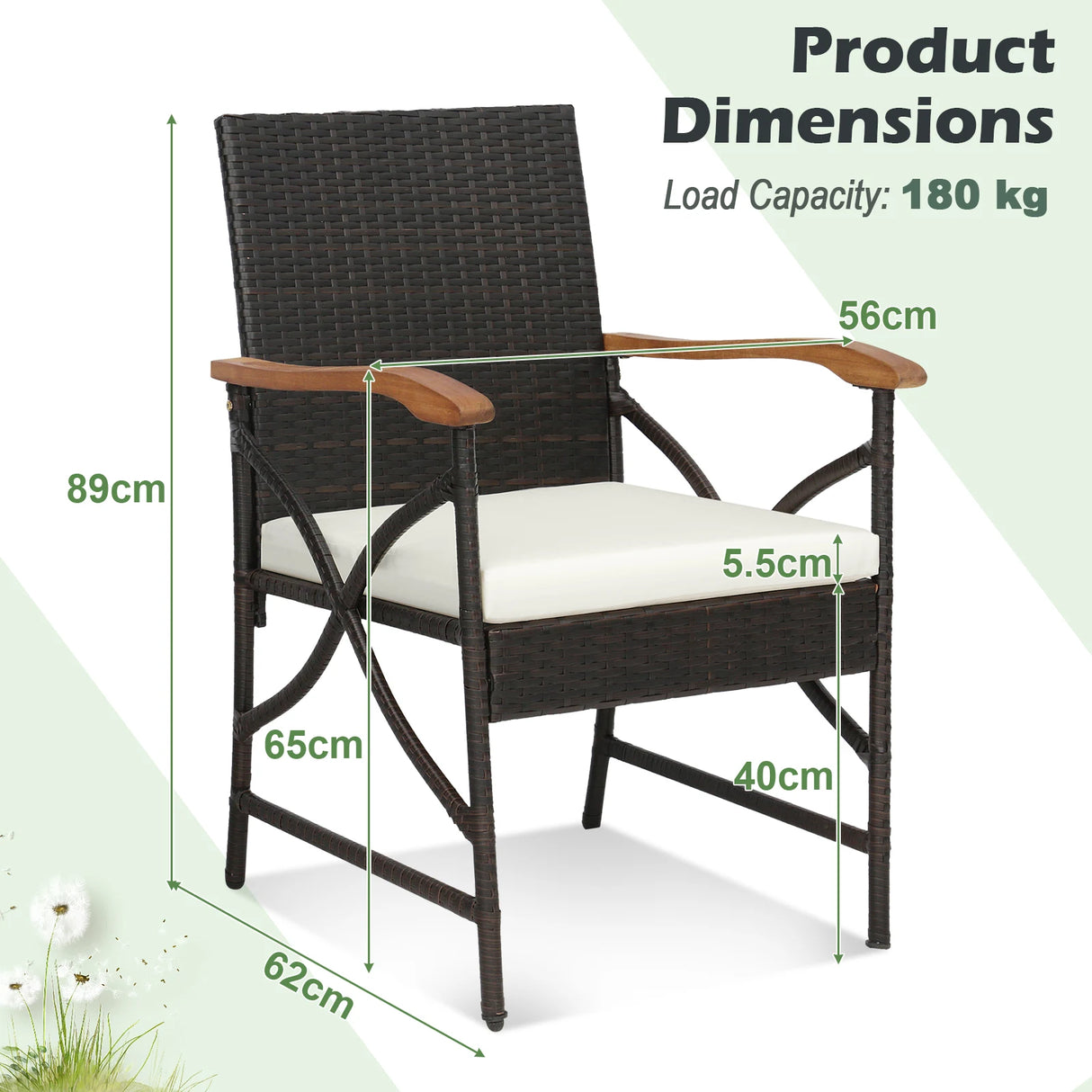 Set of 2/4 Patio Wicker Chairs with Soft Zippered Cushion-Set of 4