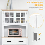 HOMCOM Freestanding Kitchen Cupboard, Kitchen Storage Cabinet with Framed Glass Doors, 2 Drawers, Microwave Counter, White