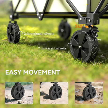 Outsunny Folding Garden Trolley, 180L Wagon Cart with Extendable Side Walls, for Beach, Camping, Festival, Green