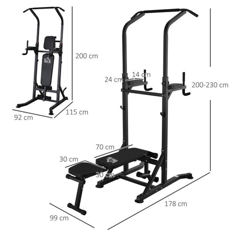 HOMCOM Pull Up Station with Adjustable Weight Bench, Dip Station and Barbell Rack, Multi-Function Power Tower Free Standing Pull Up Bar for Home Gym