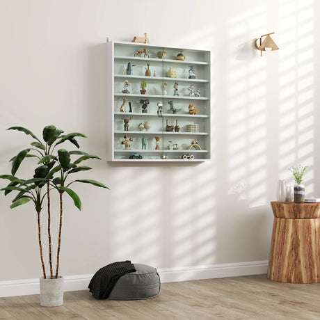HOMCOM Six Shelf Display Cabinet, with Glass Doors - White