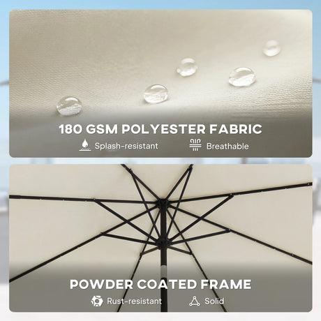 Outsunny 2.6 m Garden Parasol Umbrella with LED Solar Light, Parasol Cover, Outdoor Market Patio Umbrella, Cream White