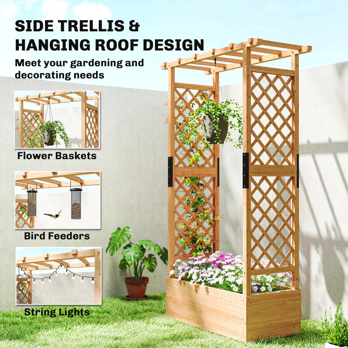 Outsunny Fir Wood 110 x 44 cm Planter and Trellis Garden Bed