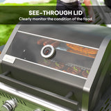 Outsunny 7.5kW Three-Burner Gas BBQ Grill, with See-Through Lid - Black