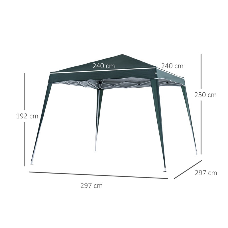 Outsunny 3 M x 3 M Base/ 2.5 M x 2.5 M Top Pop Up Gazebo with Carry Bag, Height Adjustable Slant Leg Party Tent Instant Event Shelter for Garden, Patio, Green