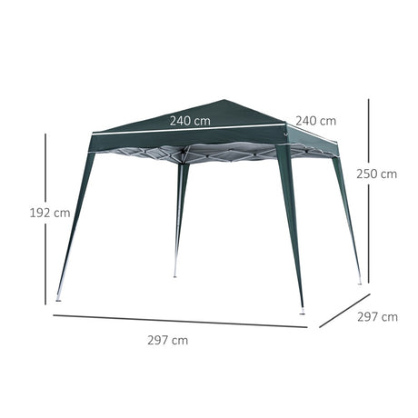 Outsunny 3 M x 3 M Base/ 2.5 M x 2.5 M Top Pop Up Gazebo with Carry Bag, Height Adjustable Slant Leg Party Tent Instant Event Shelter for Garden, Patio, Green