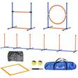 PawHut Eight-Piece Dog Agility Equipment Set with Weave Poles, Jump Ring, Hurdle, Pause Box, Training Shorts, Bag, Orange